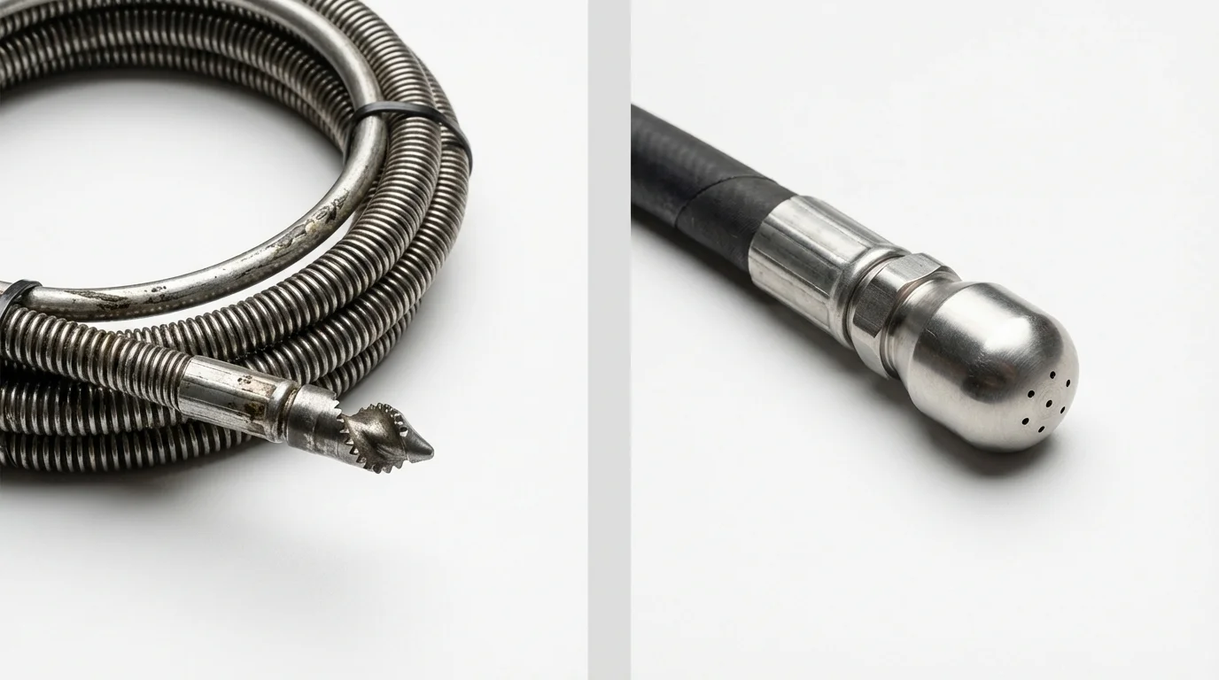 Drain snake cable and hydro jetting nozzle used for drain cleaning in Chelsea, MA