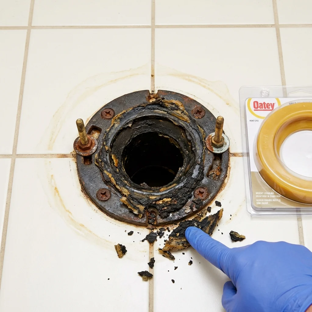Failed wax ring showing water seepage at the base of a toilet in a Chelsea, MA home